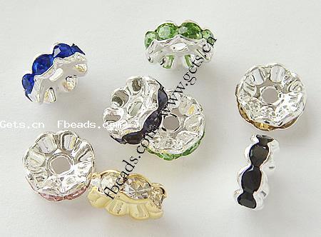 Wave Rondelle Rhinestone Spacer, Brass, plated, with Mideast rhinestone, more colors for choice, Grade AAA, 7x7x3.5mm, Hole:Approx 2mm, 500PCs/Bag, Sold By Bag