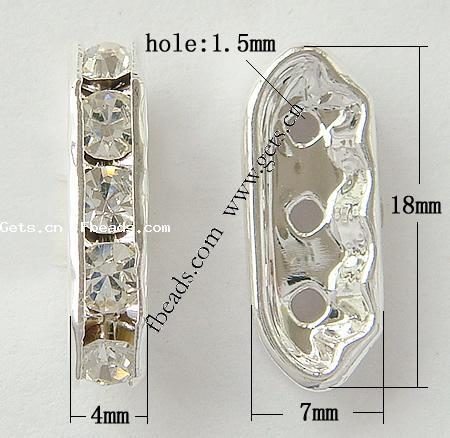 Moda Puente Rhinestone Spacer, metal, Rectángular, chapado, 3-aro & con diamantes de imitación de Mideast, más colores para la opción, 18x4mm, agujero:aproximado 1.5mm, 300PCs/Bolsa, Vendido por Bolsa