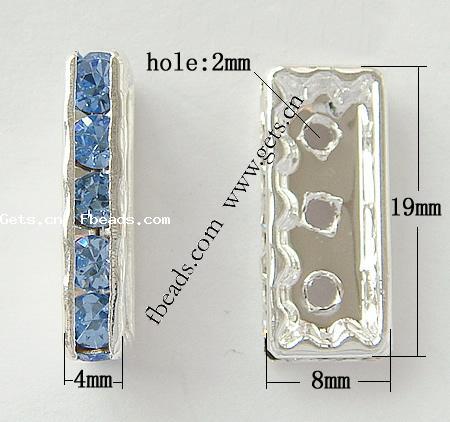 Rectangle strass Spacer, laiton, Placage, 3 brins & avec les strass de Moyen-Orient, plus de couleurs à choisir, 19x4mm, Trou:Environ 2mm, 500PC/sac, Vendu par sac