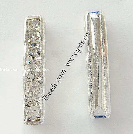 長方形ラインストーンスペーサー, 銅, メッキ, 3連 & 中東ラインストーン入り, 無色, 19x4mm, 穴:約 2mm, 500パソコン/バッグ, 売り手 バッグ