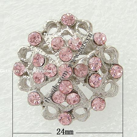 Mideast Rhinestone broche de la aleación del Metal, aleación de metal, Flor, chapado, con diamantes de imitación de Mideast, más colores para la opción, libre de níquel, 24x24x5mm, Vendido por UD