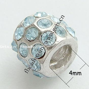 grano Europeo de aleación Zinc con diamante, aleación de zinc, Tambor, chapado, sin rosca & con diamantes de imitación, más colores para la opción, 9x8mm, agujero:aproximado 4mm, Vendido por UD