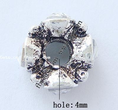 grano Europeo de aleación Zinc con diamante, aleación de zinc, Toroidal, chapado, sin rosca & con diamantes de imitación, más colores para la opción, 12.5x7mm, agujero:aproximado 4mm, Vendido por UD