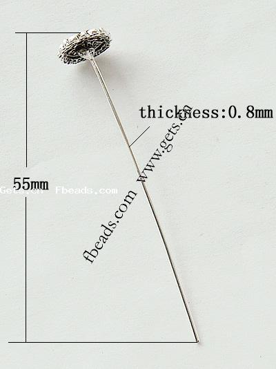 亜鉛合金ジュエリーピン, 亜鉛合金, メッキ, ライン石のある, 無色, 55x0.8mm, 売り手 パソコン