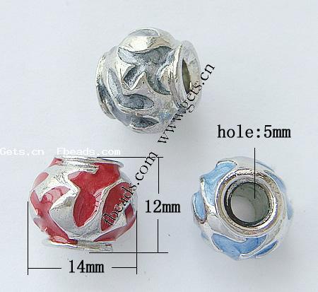 Enamel Zinc Alloy European Beads, Drum, plated, without troll & large hole, more colors for choice, 14x12mm, Hole:Approx 5mm, Sold By PC