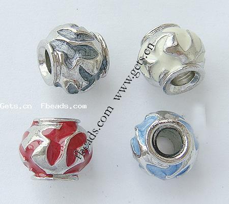 Enamel Zinc Alloy European Beads, Drum, plated, without troll & large hole, more colors for choice, 14x12mm, Hole:Approx 5mm, Sold By PC