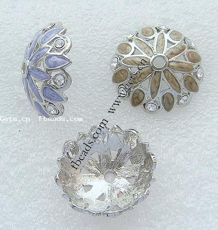 Zink Legierung Perlenkappen, Zinklegierung, Blume, plattiert, Emaille & mit Strass, keine, frei von Nickel, 30x30mm, Bohrung:ca. 3mm, verkauft von PC