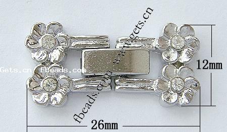 Zink Legierung Uhren Armband Verschluss, Zinklegierung, Blume, plattiert, mit Strass, keine, frei von Nickel, 26x12x4mm, Bohrung:ca. 1mm, verkauft von PC