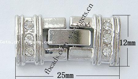 Zink Legierung Uhren Armband Verschluss, Zinklegierung, plattiert, mit Strass, keine, frei von Nickel, Blei & Kadmium, 25x12x4mm, Bohrung:ca. 1mm, verkauft von PC