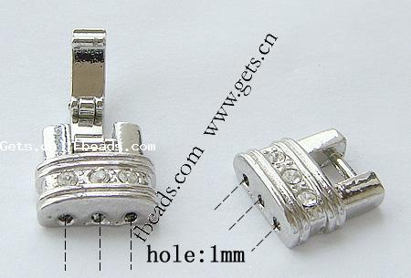 Zink Legierung Uhren Armband Verschluss, Zinklegierung, plattiert, mit Strass, keine, frei von Nickel, Blei & Kadmium, 25x12x4mm, Bohrung:ca. 1mm, verkauft von PC