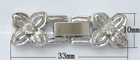 En alliage de zinc montre fermoir de la chaîne, fleur, Placage, avec strass, plus de couleurs à choisir, protéger l'environnement, sans nickel, plomb et cadmium, 33x10x4mm, Trou:Environ 1mm, Vendu par PC