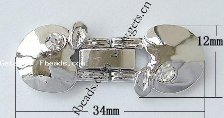 En alliage de zinc montre fermoir de la chaîne, pomme, Placage, avec strass, plus de couleurs à choisir, protéger l'environnement, sans nickel, plomb et cadmium, 34x12x4mm, Trou:Environ 1mm, Vendu par PC