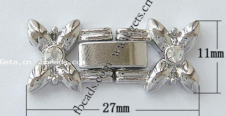 En alliage de zinc montre fermoir de la chaîne, fleur, Placage, avec strass, plus de couleurs à choisir, protéger l'environnement, sans nickel, plomb et cadmium, 27x11x4mm, Trou:Environ 1mm, Vendu par PC