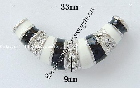 Perles émail alliage de zinc, avec alliage de zinc, tube, Placage, avec strass, plus de couleurs à choisir, sans nickel, 33x9x8mm, Trou:Environ 2mm, Vendu par PC