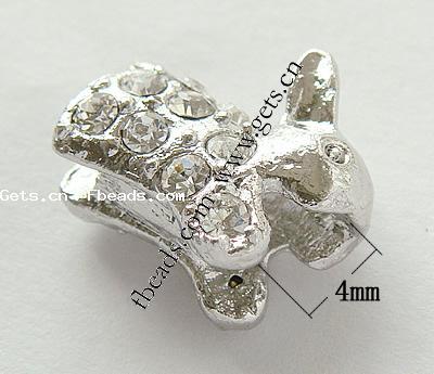 grano Europeo de aleación Zinc con diamante, aleación de zinc, Conejo, chapado, sin rosca & con diamantes de imitación, más colores para la opción, 17x14mm, agujero:aproximado 4mm, Vendido por UD