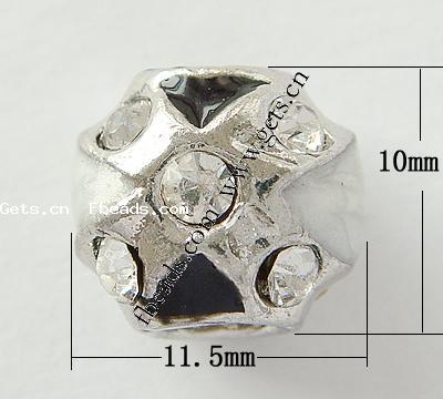 Emaille Zink Legierung Europa Perlen, Zinklegierung, Trommel, mit Strass & großes Loch, keine, 11.5x10mm, Bohrung:ca. 4mm, verkauft von PC