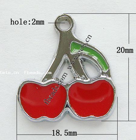 Zink Legierung Emaille Anhänger , Zinklegierung, Kirsche, plattiert, keine, 20x18.5x2mm, Bohrung:ca. 2mm, verkauft von PC