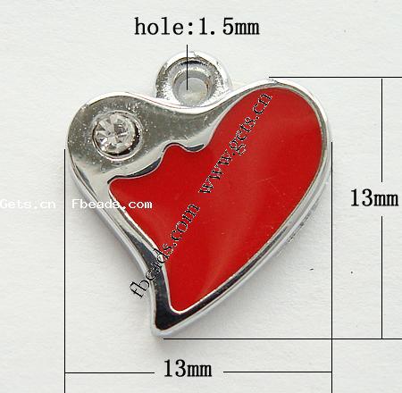 Zinc Alloy Enamel Pendants, Heart, plated, more colors for choice, 13x13x2mm, Hole:Approx 1.5mm, Sold By PC