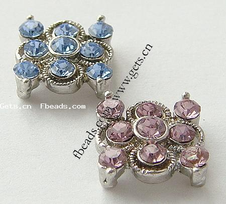 Conector de aleación de Zinc de diamantes de imitación, Flor, chapado, facetas & con diamantes de imitación, más colores para la opción, 12x12x4mm, agujero:aproximado 1mm, Vendido por UD