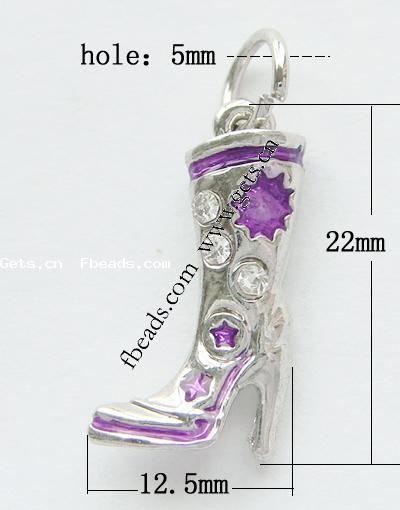 Zinklegierung Schuhe Anhänger, mit Strass & Emaille, plattiert, Emaille & mit Strass, keine, 22x12.5x6mm, Bohrung:ca. 5mm, verkauft von PC