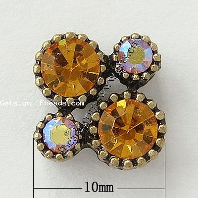 Rhinestone Zinc Alloy Connector, plated, faceted & with rhinestone, more colors for choice, 10x10x5mm, Hole:Approx 1mm, Sold By PC