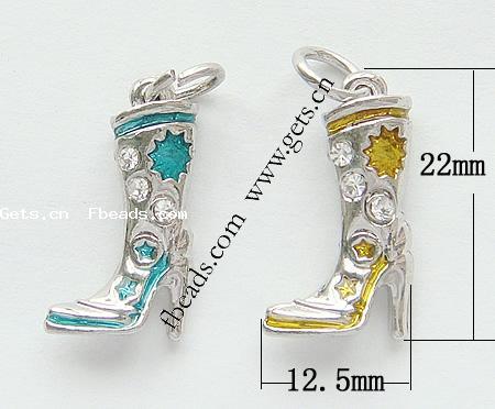 Zinklegierung Schuhe Anhänger, mit Strass & Emaille, plattiert, Emaille & mit Strass, keine, 22x12.5x6mm, Bohrung:ca. 5mm, 500PCs/Menge, verkauft von Menge