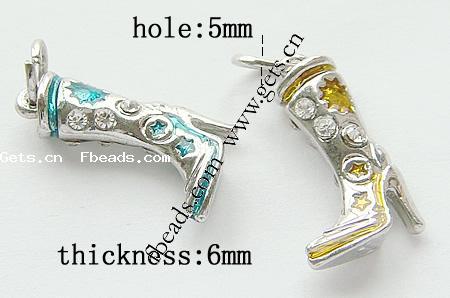 Zinklegierung Schuhe Anhänger, mit Strass & Emaille, plattiert, Emaille & mit Strass, keine, 22x12.5x6mm, Bohrung:ca. 5mm, 500PCs/Menge, verkauft von Menge