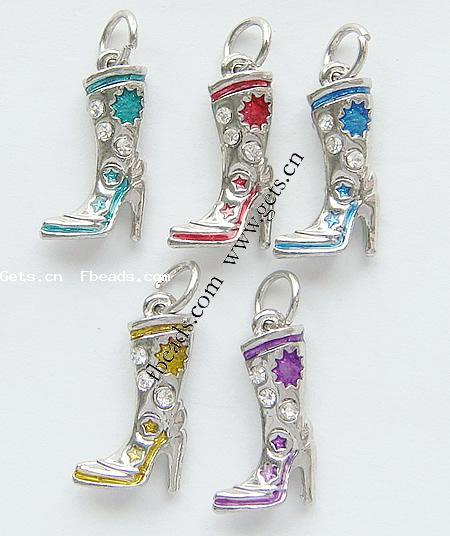 Zinklegierung Schuhe Anhänger, mit Strass & Emaille, plattiert, Emaille & mit Strass, keine, 22x12.5x6mm, Bohrung:ca. 5mm, 500PCs/Menge, verkauft von Menge