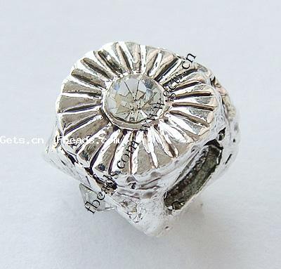 Strass Zink Legierung Europa Perlen, Zinklegierung, Blume, plattiert, ohne troll & mit Strass, keine, 9x8.5mm, Bohrung:ca. 4mm, verkauft von PC