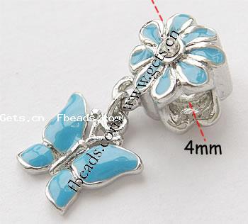 Zinc Alloy European Pendants, Butterfly, plated, with troll & enamel & with rhinestone, more colors for choice, nickel, lead & cadmium free, 23x12mm, Hole:Approx 4mm, Sold By PC