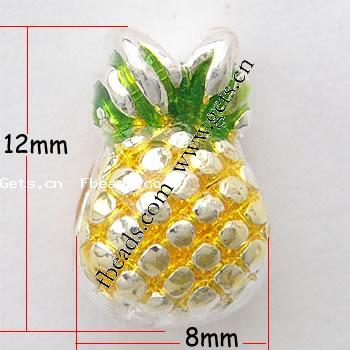 Enamel Zinc Alloy European Beads, Pineapple, plated, without troll & large hole, more colors for choice, 12x8mm, Hole:Approx 4.5mm, Sold By PC