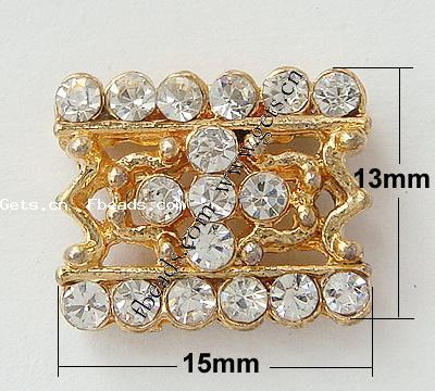 Barra separadora de diamantes de imitación, con aleación de zinc, Rectángular, chapado, 2-sarta, más colores para la opción, libre de níquel, 15x13x4.5mm, agujero:aproximado 1mm, Vendido por UD