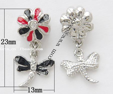 Zinc Alloy European Pendants, Dragonfly, plated, with troll & enamel & with rhinestone, more colors for choice, nickel, lead & cadmium free, 23x13mm, Hole:Approx 4mm, Sold By PC