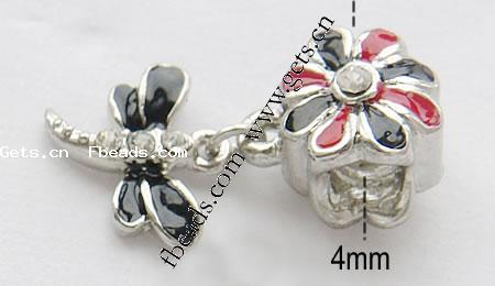 Zinc Alloy European Pendants, Dragonfly, plated, with troll & enamel & with rhinestone, more colors for choice, nickel, lead & cadmium free, 23x13mm, Hole:Approx 4mm, Sold By PC