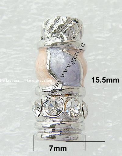 Strass Zinklegierung Perlen, Rohr, plattiert, Emaille, keine, frei von Nickel, Blei & Kadmium, 15.5x7mm, Bohrung:ca. 3mm, verkauft von PC