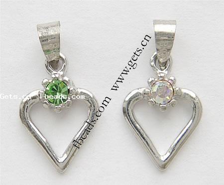 Zinc Alloy Heart Pendants, plated, with rhinestone, more colors for choice, nickel, lead & cadmium free, 12x11mm, Sold By PC