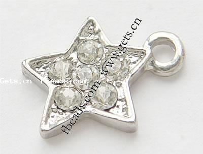 Pendentifs d'étoile en alliage zinc, alliage de zinc, Plaquage normal, avec strass, plus de couleurs à choisir, sans cadmium, 15x15x3mm, Trou:Environ 2mm, Vendu par PC