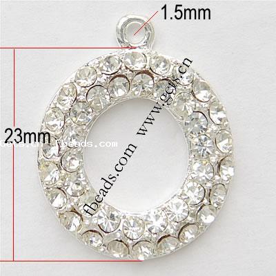 Zinc Alloy Rhinestone Pendants, Donut, plated, with rhinestone, more colors for choice, cadmium free, 23x23x3mm, Hole:Approx 1.5mm, Sold By PC