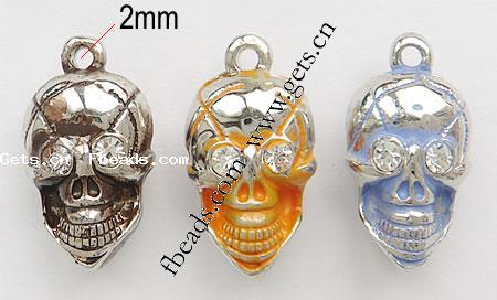 Zinc Alloy Skull Pendants, plated, enamel & with rhinestone, more colors for choice, nickel free, 20x13x12mm, Hole:Approx 2mm, Sold By PC