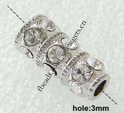 Strass Zinklegierung Perlen, Rohr, plattiert, keine, frei von Nickel, Blei & Kadmium, 15x7mm, Bohrung:ca. 3mm, verkauft von PC