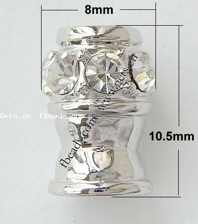 Strass Zinklegierung Perlen, Rohr, plattiert, keine, frei von Nickel, Blei & Kadmium, 10.5x8mm, Bohrung:ca. 3mm, verkauft von PC