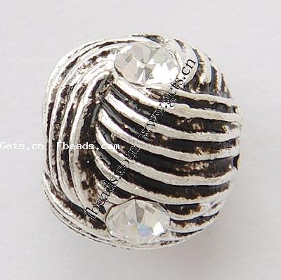 grano Europeo de aleación Zinc con diamante, aleación de zinc, Tambor, chapado, con patrón de flores & con diamantes de imitación, más colores para la opción, 12x11mm, agujero:aproximado 4mm, Vendido por UD