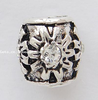 grano Europeo de aleación Zinc con diamante, aleación de zinc, Tubo, chapado, con patrón de flores & con diamantes de imitación, más colores para la opción, 10x10mm, agujero:aproximado 4mm, Vendido por UD