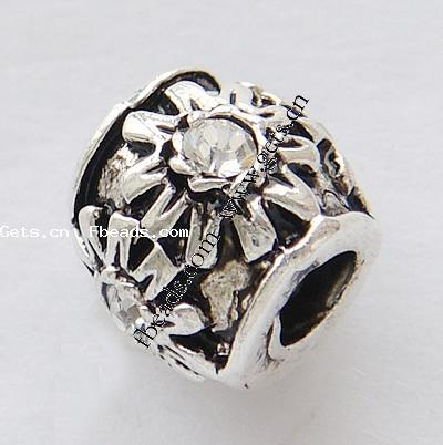 grano Europeo de aleación Zinc con diamante, aleación de zinc, Tubo, chapado, con patrón de flores & con diamantes de imitación, más colores para la opción, 10x10mm, agujero:aproximado 4mm, Vendido por UD