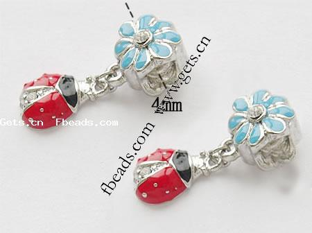 Zinc Alloy European Pendants, Ladybug, plated, with troll & enamel & with rhinestone, more colors for choice, nickel, lead & cadmium free, 27x10mm, Hole:Approx 4mm, Sold By PC