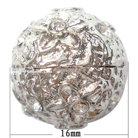 Rhinestone Zinc Alloy Beads, with Zinc Alloy, Round, plated, more colors for choice, nickel free, 16x16mm, Hole:Approx 3mm, Sold By PC