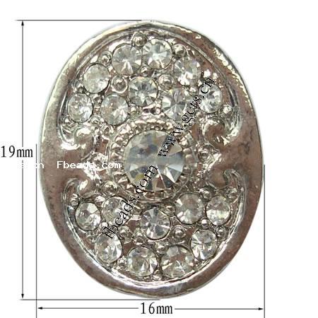 Strass Zinklegierung Perlen, oval, plattiert, keine, frei von Nickel, 16x19x8mm, Bohrung:ca. 1mm, verkauft von PC