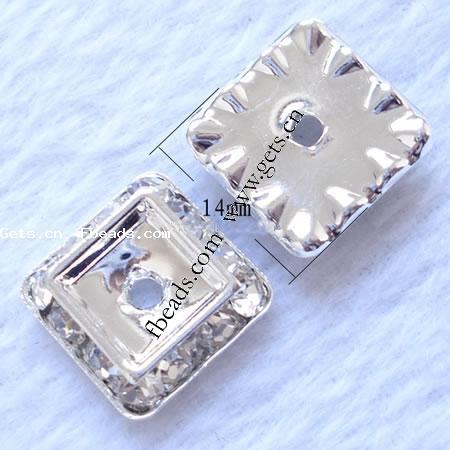 正方形のラインス トーン スペーサー, 銅, Squaredelle, メッキ, ライン石のある, 無色, 14x14mm, 売り手 パソコン