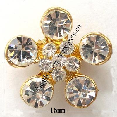 Rhinestone Zinc Alloy Connector, Flower, plated, with Mideast rhinestone & 2-strand, more colors for choice, 15x15x6mm, Sold By PC