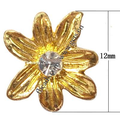 Rheinkiesel Zinklegierung Verbinder, Blume, plattiert, mit Strass von Nahost, keine, 12x12mm, Bohrung:ca. 1mm, verkauft von PC